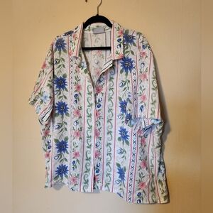 Blair Floral Stripe Short-Sleeve Button-Up Shirt - White/Blue/Pink/Green